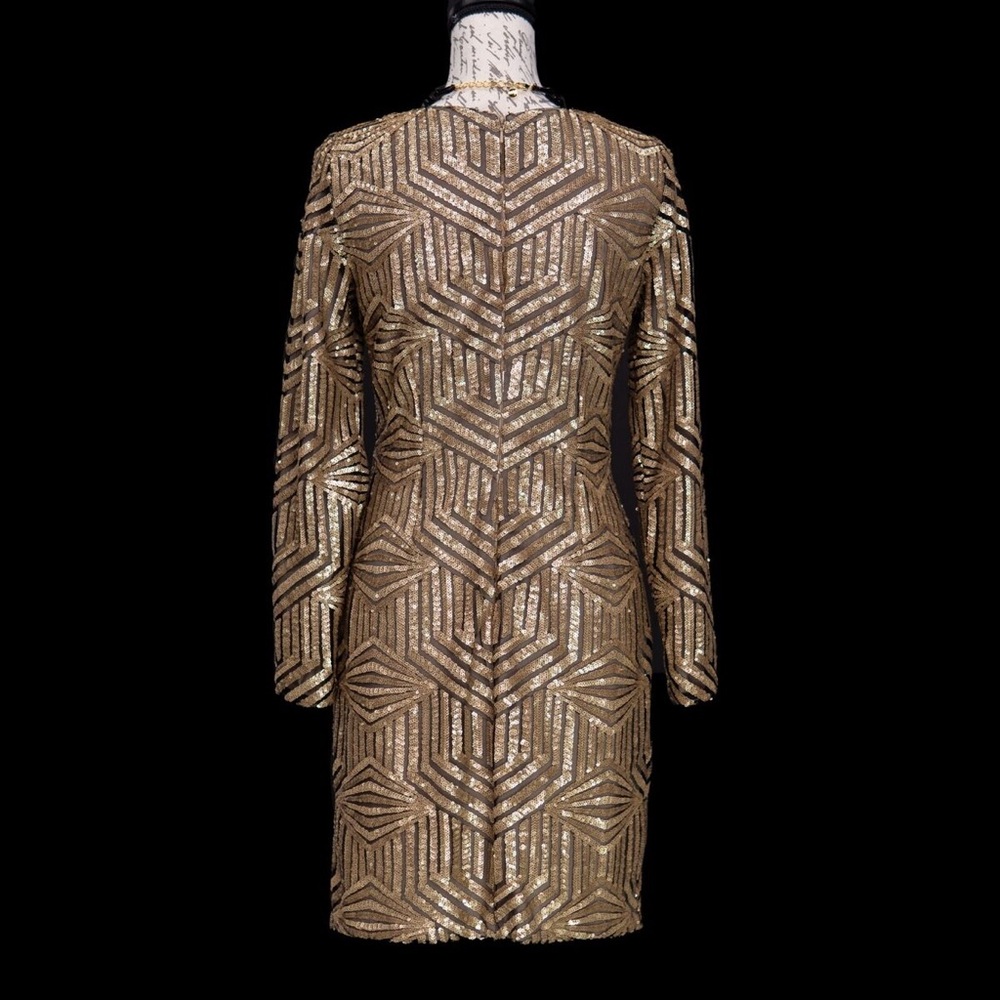 AQUA BRAND GOLD SEQUIN GATSBY LONG SLEEVE MINI DRESS 8/10 - Picture 2 of 8